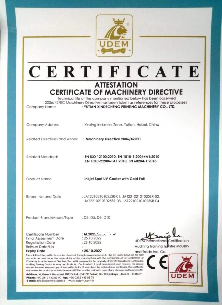 JetTouch Inkjet Spot UV Coater obtained the European CE certificate